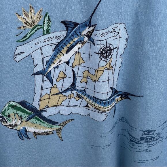 Hook & Tackle Shirt Men Extra Large Fish Swordfish Blue Rayon Blend Button Up - Picture 4 of 11